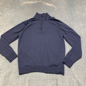 Express Sweater Mens Medium Navy Blue Quarter Zip Mock Neck Raglan Sleeve Winter